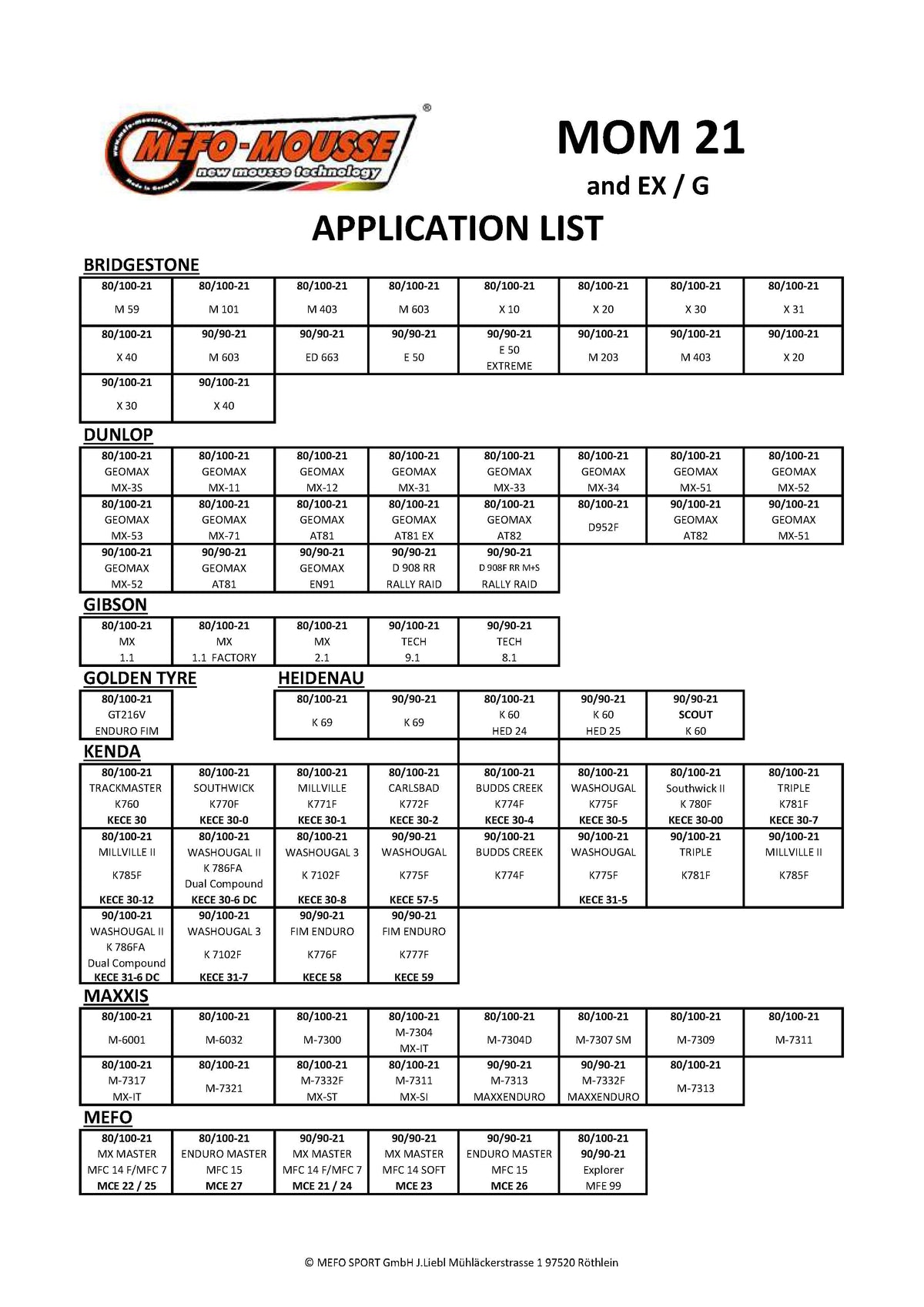 Mousse 90/90-21 (Michelin, Golden Tyre) Mefo