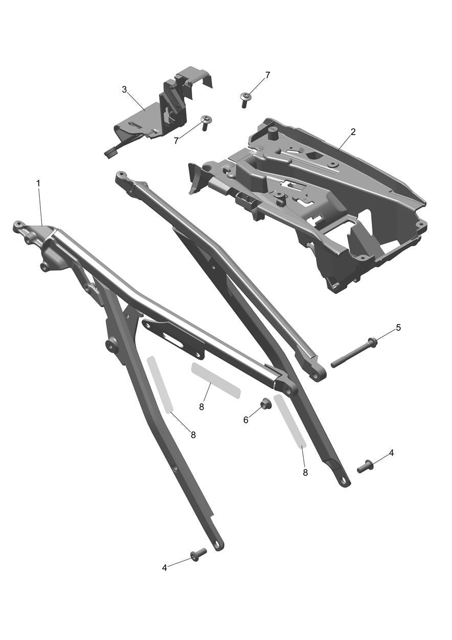 Zadní pomocný rám komplet — rozkres Triumph, číslo dílu T2074963
